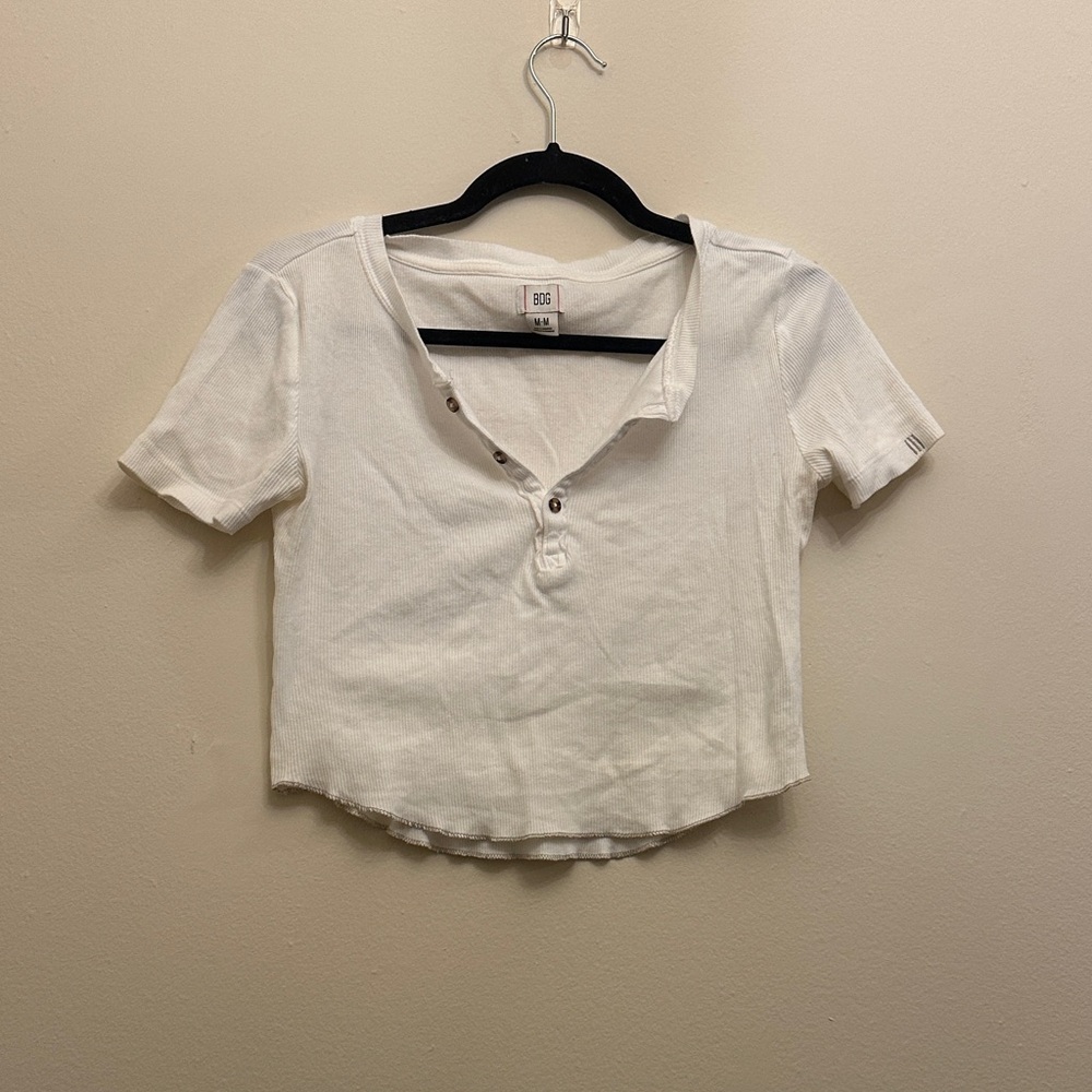 BDG 100% Cotton‎ White Ribbed Cropped Shirt M Basic Classic Three Button Front